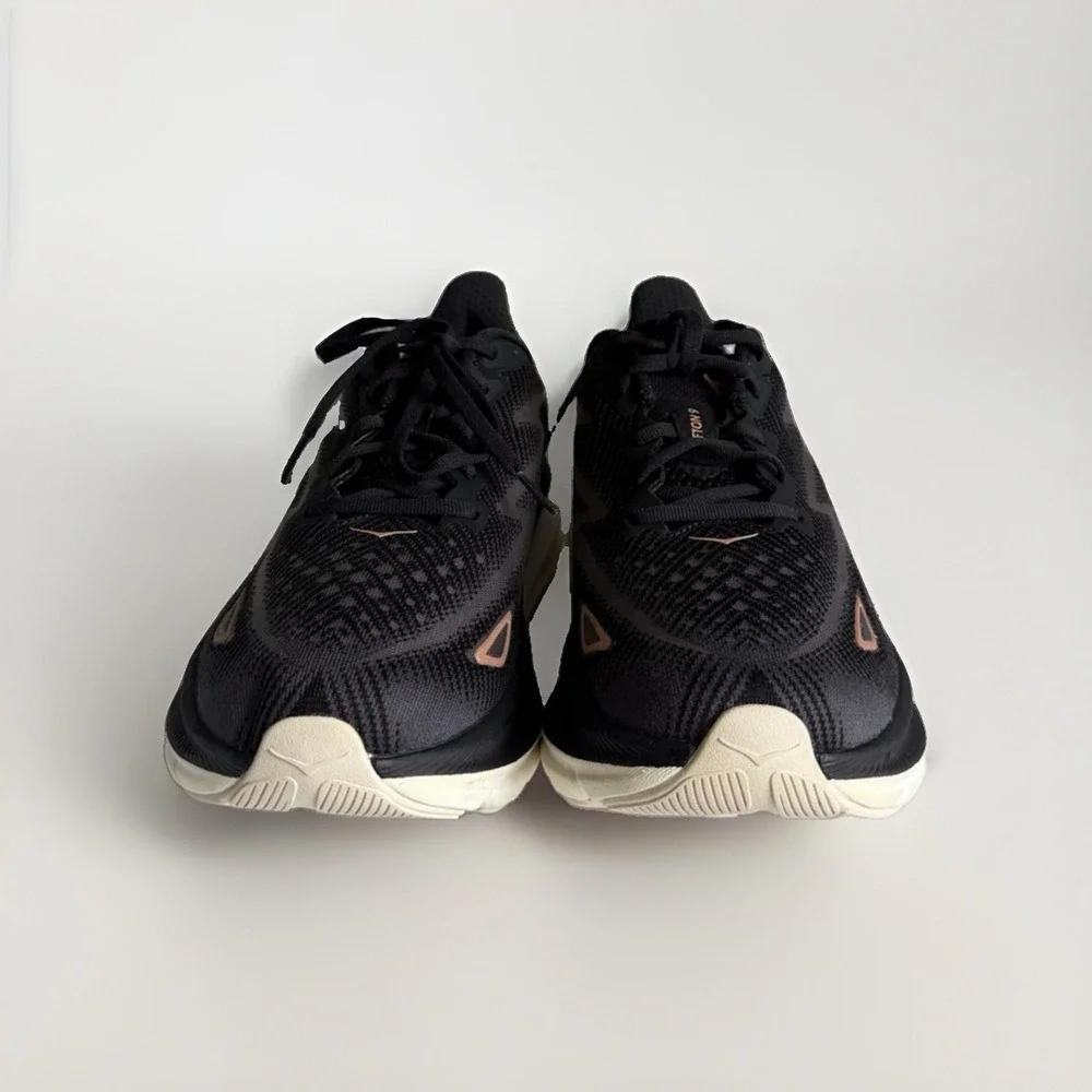 HOKA Clifton 9 Wide Women's 9.5D Black Rose Gold Running Shoes 1132211